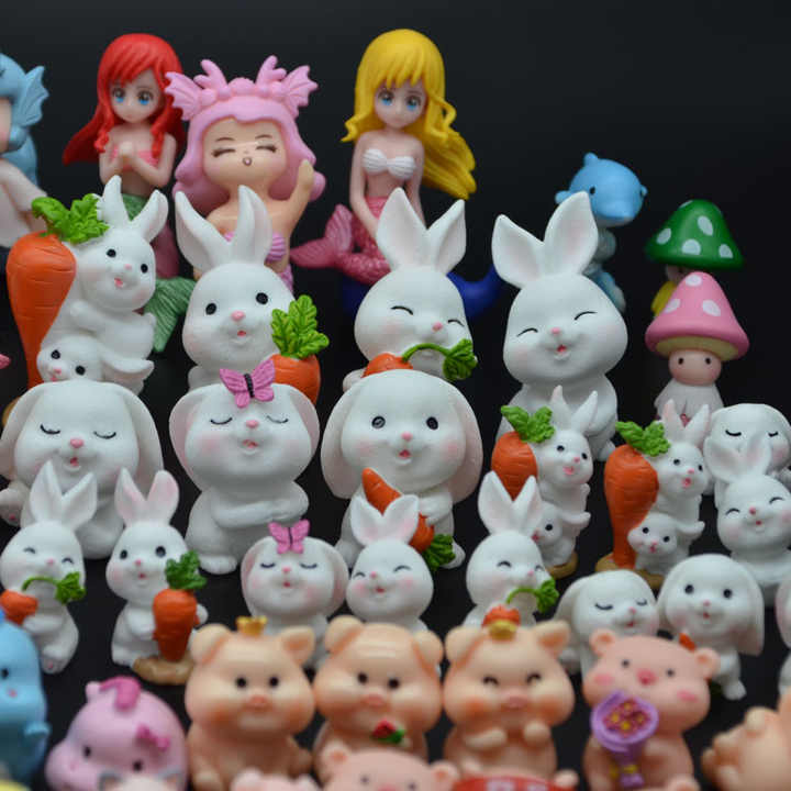 Wholesale Miniature Garden Mermaid Plastic Resin 3D Figurine Girl unicorn Pig tiger Panda Rabbit Cactus Mushroom House Dinosaur