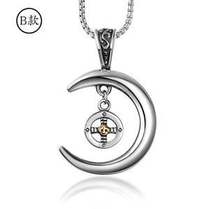 Collier pendentif lune thématique avec breloque étoile en alliage de zinc, serti de pierres, bijou cadeau SP703-704 - Product Image 2