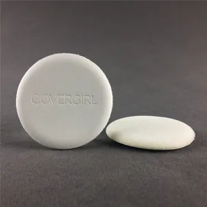 Soffio di polvere compatto floccato rotondo bianco floccato PU di lusso con Logo inciso