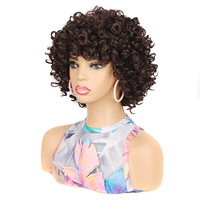 Perruque synthétique courte naturelle et volumineuse, style afro crépu bouclé, fausses locks, noire et marron, sans dentelle, sans colle, fabriquée à la machine, pour femme, usage quotidien