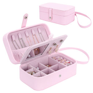 Youbei mini Jewellery Box Travel Case with Mirror & Hand Strap Portable Jewelry Storage Organiser for Rings Earrings Neckl