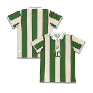 Camisas de futebol masculinas com lapela com logotipo retrô com listra verde e número V de sublimação personalizada