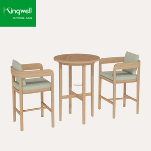 Conjunto de Muebles de Exterior de Teca Duradera, Madera Maciza Natural, <span class=keywords><strong>Taburetes</strong></span> de Bar <span class=keywords><strong>y</strong></span> Mesa Alta para Jardín con Cojín Impermeable - Product Image 3