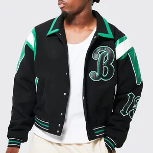 OEM Großhandel benutzer definierte Freizeit Revers Nähte Design Leder Patch Letterman Uni-Jacken