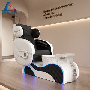 Silla de manicura y pedicura con Base de fibra de vidrio blanca y negra de lujo, masaje de cuerpo completo con función de surf, silla de masaje de pies - Product Image 3