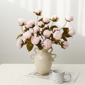 Peony <b>Artificial</b> Flowers Silk 4-Headed Pink High Simulation Home Decoration Wedding <b>Bouquet</b> - Product Image 3