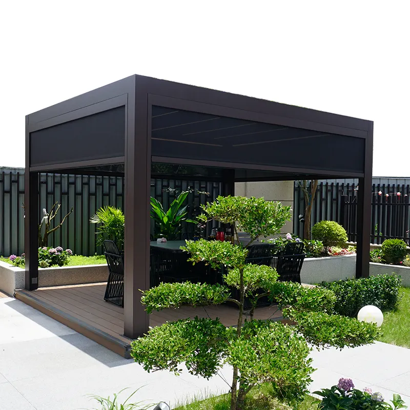 Individueller regenfester wasserdichter motorisierter Pavillon 3 × 3 m Aluminium-Lauverdach Garten-Gebäude-Deck Pergola mit Glas-Schiebetür