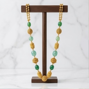 Antique 925 Silver <b>Necklace</b> with Dark Light Green Beads Long Chain Mala <b>Statement</b> Jewelry for Women Wedding Gift Party Wear - Product Image 2