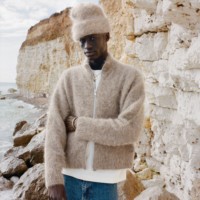 Cardigan zippé pour homme en mohair et alpaga, chaud et doux, avec logo personnalisé, style urbain, effet fourrure brossée, par un fabricant de tricots