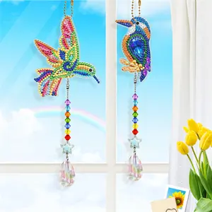 Popular Diy Crafts Diamond Painting Crystal Pendant Bird Butterfly Window Decor Wind Chime Tassels Suncatchers