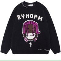 OEM à manches longues Anime rappeur pull en tricot Harajuku Hip Hop Vintage Streetwear Mohair motif imprimé hiver col rond Vintage