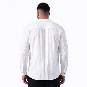 Customized <b>Men's</b> Linen Casual Long Sleeve Pleated Front T-<b>Shirt</b> Button <b>Henley</b> Collared Loose Pullover T-<b>shirt</b> - Product Image 3