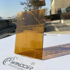 Jiangsu 3mm Stained Glass Sheet Cathedral Transparent Amber Glass Painting Glass 411-1