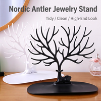 Présentoir à Bijoux Cerf Boucles d'Oreilles Collier Bague Plateau Poignée Cristal Bois de Cerf Rangement Tiroir Support Tour Organisateur Suspendu
