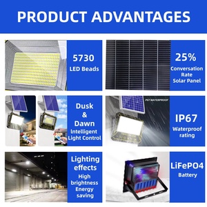 Luz de inundación solar al aire libre LED superbrillante IP67 impermeable 60W-1000W Luz de calle solar para jardín - Product Image 2