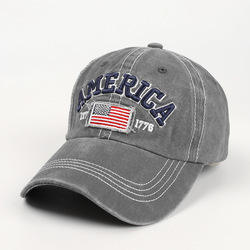 Sombrero de papá de 6 paneles de diseño Vintage desgastado de alta calidad, gorra de béisbol de tela personalizable con bordado de bandera americana, venta al por mayor - Product Image 6