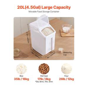 DB <b>Large</b> 4.5Gal/20L Airtight Kitchen Flour <b>Bin</b> Food Storage & Ingredient Container - Product Image 2