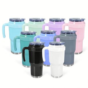 Vente en gros de tasses à café en acier inoxydable de 40 oz, à double paroi, isolées sous vide, avec poignée et couvercle anti-fuite - Product Image 1