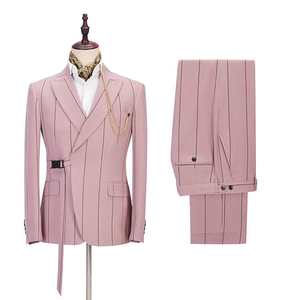 Setelan Jas Pria Motif Garis Lebar dengan Sabuk untuk Pesta, Prom, Slim Fit, Tuxedo Pernikahan, Jas Pengantin Pria, Blazer <span class=keywords><strong>2</strong></span> Potong - Product Image 3