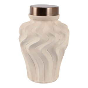 Vaso in ceramica con coperchio in metallo, design ondulato, urna decorativa per soggiorno, camera da letto, ufficio, pezzo d'arredo. - Product Image 3