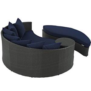 Chaise longue <span class=keywords><strong>de</strong></span> patio d'extérieur en rotin tressé Modway Sojourn, tissu bleu marine durable, design moderne <span class=keywords><strong>pour</strong></span> les cours, les hôtels et les villas - Product Image 3