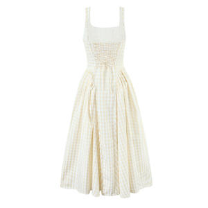 Robe <span class=keywords><strong>midi</strong></span> décontractée d'été pour femmes, à imprimé écossais, dos creux et lacets, sans manches, tendance - Product Image 2