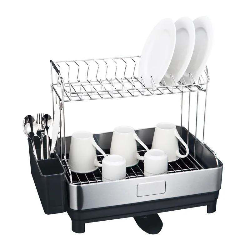 Stainless Steel Kitchen dish drying rack chrome plated two layers double dish drainer sink kitchen rack