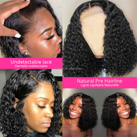 Venta al por mayor SDD Natural Pixie rizado encaje Frontal peluca suelta onda profunda pelo humano HD encaje Frontal pelucas para mujeres negras