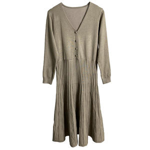 Элегантное однобортное женское плотное платье-свитер с V-образным вырезом, 2024 весенне-зимнее трикотажное женское ТРАПЕЦИЕВИДНОЕ ПЛАТЬЕ С Поясом - Product Image 6