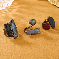 Anneaux en cristal naturel de tourmaline verte plaqués cuivre bronze, sertis de pierres précieuses, style vintage unisexe, bijoux en pierres précieuses, cadeau de fête