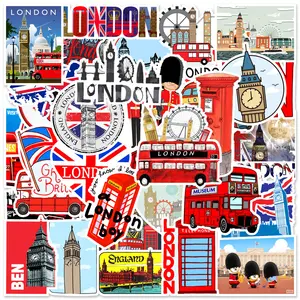 50Pcs Fashion Engeland Stijl Londen Landmark Decoratieve Stickers Voor Koffer Auto Waterdichte Rode Bus Sticker