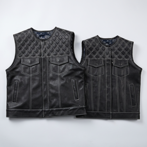 <b>Men</b> Genuine Leather Sleeveless <b>Biker</b> Vest Black Quilted Motorcycle Riding <b>Jacket</b> All Seasons Style Fashion Motorbike Garment - Product Image 2
