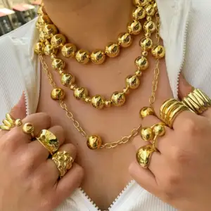 High quality brass waterproof choker necklace rings set 18k gold plated no fading rusting tarnish free jewelry set women luxury