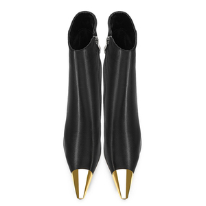 Bottines à talon aiguille dorées à bout métallique pour femme, grande taille 45, sexy, à talons hauts, avec fermeture éclair latérale, coupe large - Product Image 5