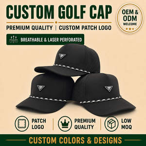 Gorra de golf impermeable de cinco paneles con emblema de silicona personalizado, perforaciones láser transpirables, OEM, MOQ bajo - Product Image 1