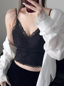 Lace <b>open</b>-back camisole lingerie, ultra-thin style for summer, built-in padded <b>bra</b> for layering and inner wear - Product Image 6