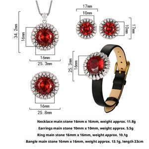 Wholesale Eco-friendly Copper Leather <b>Bracelet</b> Women <b>Set</b> 16-10mm Red Zircon High-grade Daily Matching Jewelry <b>Set</b> - Product Image 2