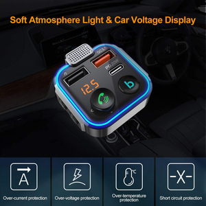 Chargeur de <span class=keywords><strong>voiture</strong></span> P5 BT5.0 <span class=keywords><strong>avec</strong></span> appels mains libres, double prise USB QC3.0 à charge rapide, lecteur MP3 et transmetteur FM <span class=keywords><strong>avec</strong></span> écran - Product Image 2