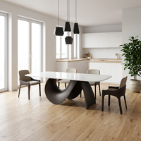 Table à manger ovale en marbre naturel blanc, base sculpturale de luxe, ensemble de meubles pour la maison