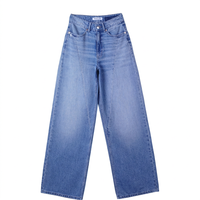Jean large taille haute décontracté et élégant pour femme en denim léger d'été, déchiré, coupé et cousu, en coton, polyester et élasthanne, 10,47 OZ