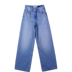 Jean large taille haute décontracté et élégant pour femme en denim léger d'été, déchiré, coupé et cousu, en coton, polyester et élasthanne, 10,47 OZ - Product Image 1