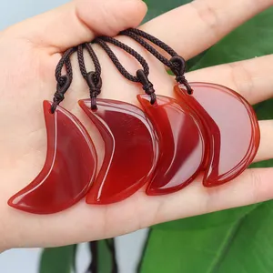 High quality natural carnelian pendant necklace moon shape gemstone necklace healing energy