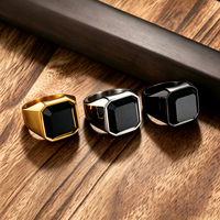 Bague minimaliste pour homme, bijoux pour homme, bague en onyx noir, bague en acier inoxydable, bague en agate pour homme