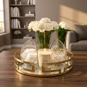 Plateau en verre rond moderne, plateau décoratif Art Déco, design géométrique, plateau de vanité mobile, plateau de présentation de table, verre élégant - Product Image 1
