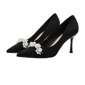 Custom Logo Women's Bridal Wedding Shoes Spring Summer Satin Closed Toe Thin Heel 8cm Lightweight <b>Pumps</b> - Product Image 2