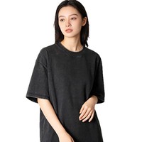 Kaos Pria Lengan Pendek Batik Warna Solid 300g Kerah Bulat Model Cuci Tua dengan Logo Kustom