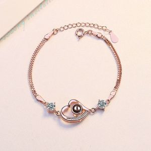 New Arrival 100 Languages I Love You <strong>Bracelet</strong> Women Heart Charm Zircon Rose Gold Plated <strong>Projection</strong> <strong>Bracelet</strong> - Product Image 4