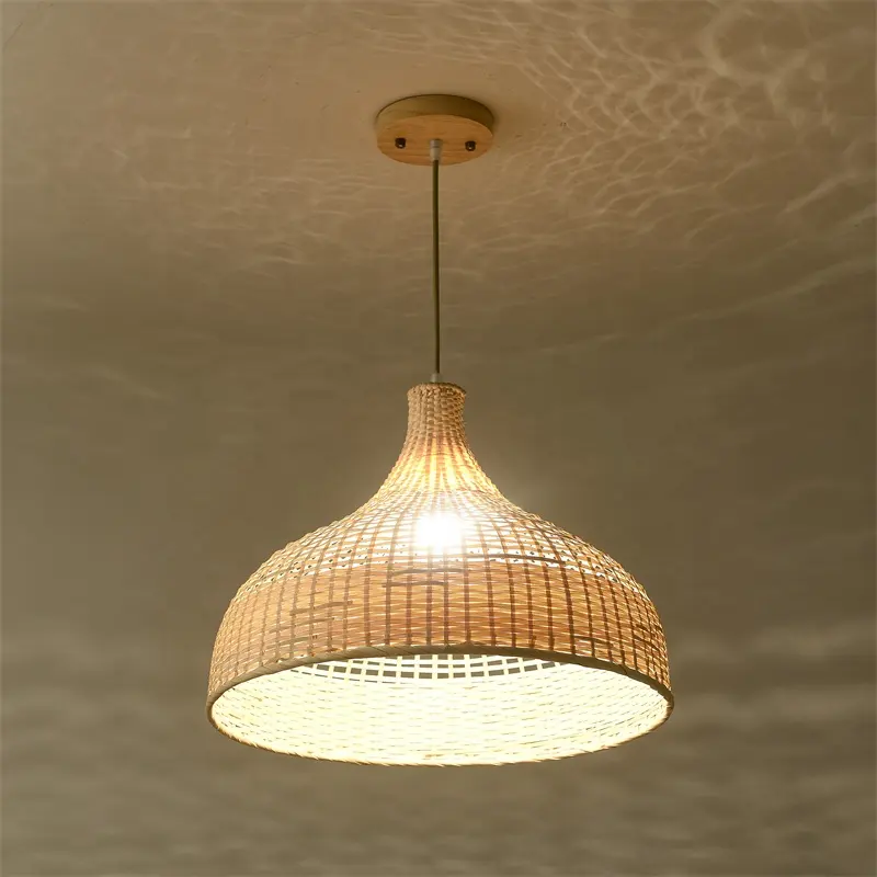 HITECDAD New Vintage Bamboo Wicker Rattan Pendant Light Hanging Ceiling Lamp Fixture Home Decor Bamboo Lampshade