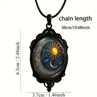 Série Halloween - Charmant collier avec pendentif ovale en verre, bijoux soleil et lune avec cadre noir, accessoires de mode pour femmes