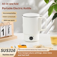 Bouilloire électrique pliable portable en acier inoxydable pour voyage, isolation thermique, protection contre la cuisson à sec, capacité 1L, puissance 600W